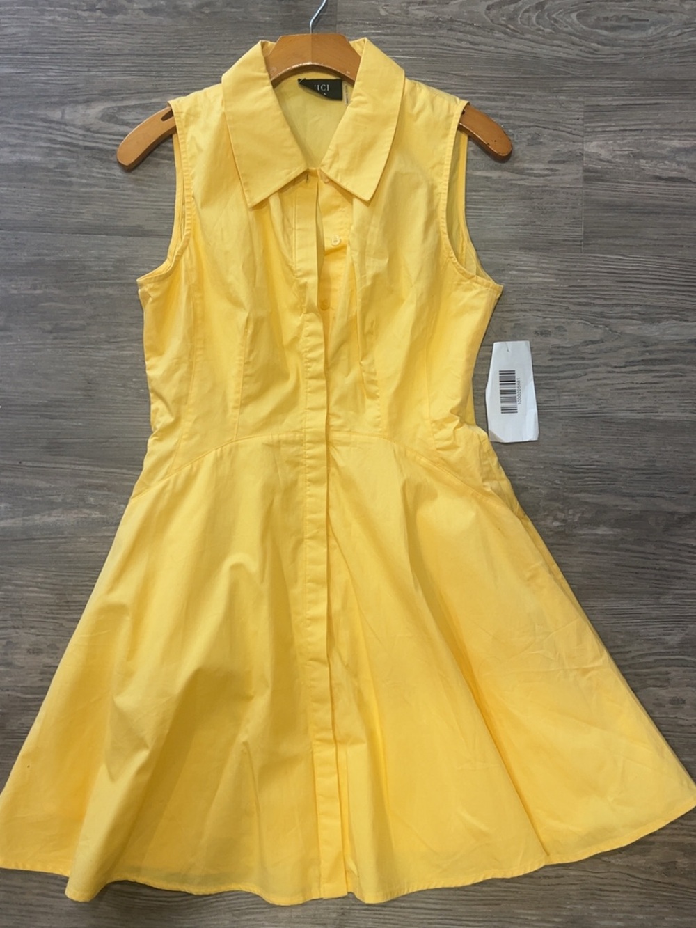Yellow Sleeveless Collared Fit-and-Flare Mini Shirt Dress